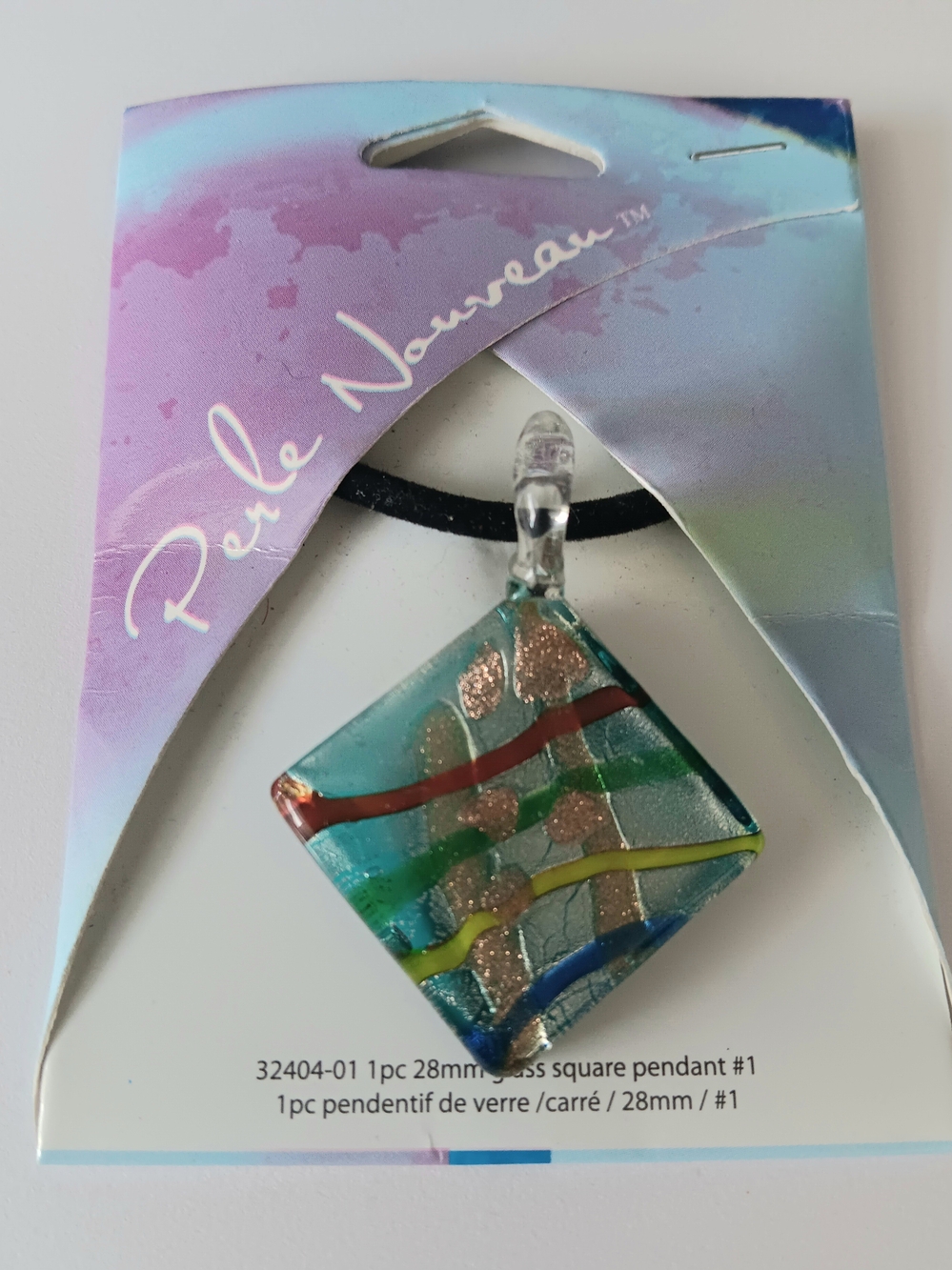 Teal Multicolor Glass Square Pendant Necklace